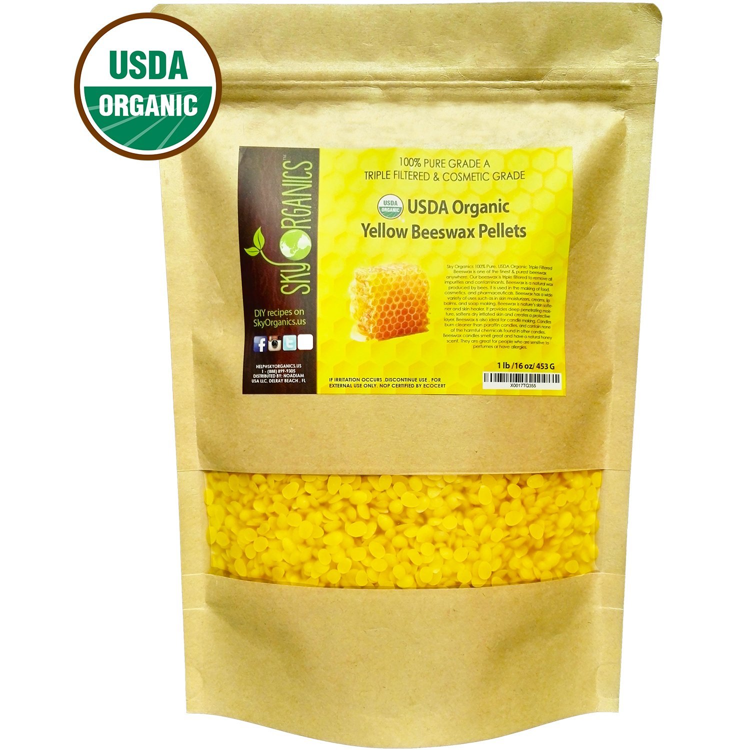 US Organic Beeswax Yellow Pastille, 100% Pure Certified USDA